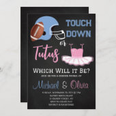 Invitation TOUCHDOWNS OU TUTUS Baby shower de révélation de g (Devant / Derrière)