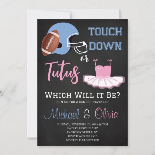 Invitation TOUCHDOWNS OU TUTUS Fête de Révélation du Sexe de (Devant)