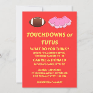 Invitation Touchdowns ou Tutus Fête de Révélation du Sexe du