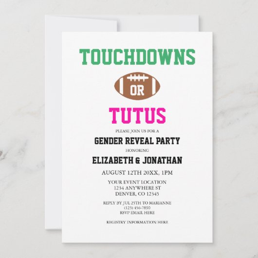 Invitation Touchdowns ou Tutus Genre Reveal (Devant)