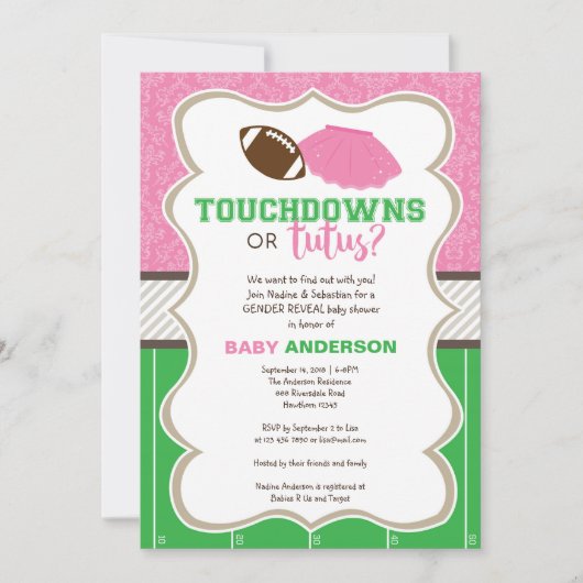 Invitation Touchdowns ou tutus genre révéler l'invitation (Devant)