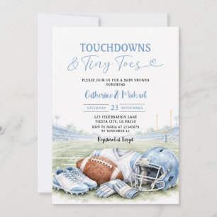 Invitation Touchdowns Tiny Toes Fête de Bébé Football Bleu