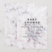 Invitation Touche de Rose blanc Baby shower de marbre gris  (Devant / Derrière)