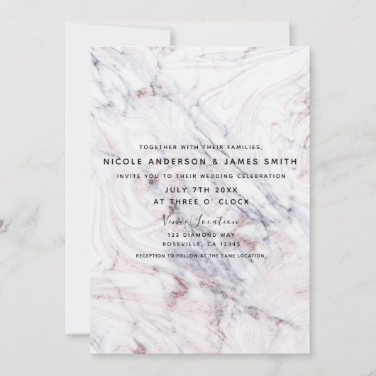 Invitation Touche de Rose blanc gris marbre brun tourbillon c (Devant)