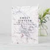 Invitation Touche de rose blanc marbre gris tourbillon Sweet  (Debout devant)