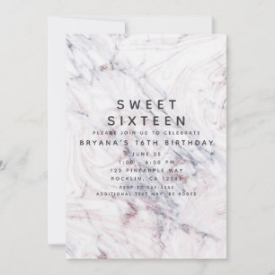 Invitation Touche de rose blanc marbre gris tourbillon Sweet