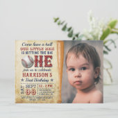 Invitation Toucher le Big One Baseball 1er Anniversaire Photo (Debout devant)