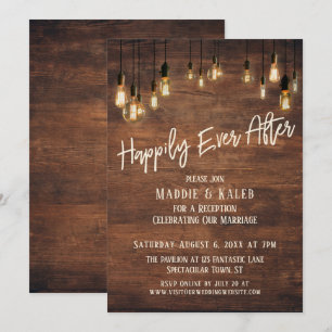 Invitation Toujours Heureux Mur en Bois Brun Lumières Edison