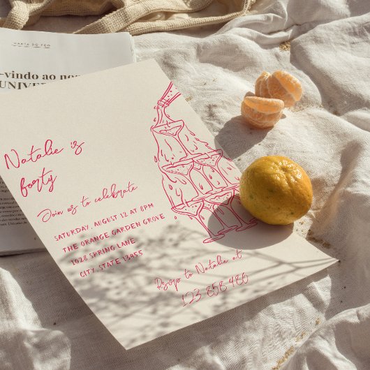 Invitation Tour Champagne à main rose 40e anniversaire