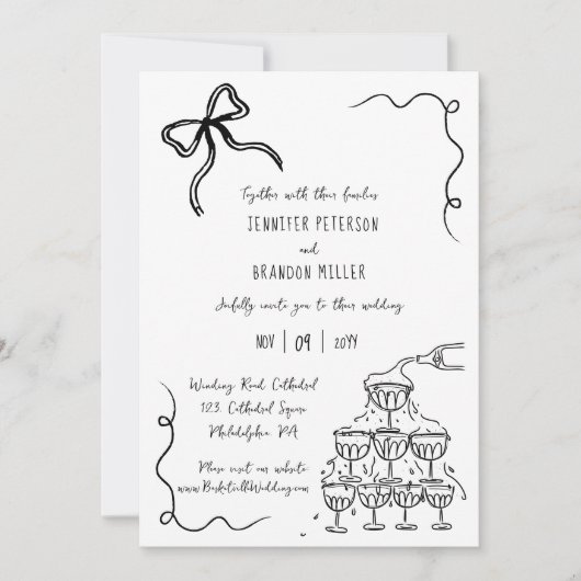 Invitation Tour de champagne Bow mariage décalé (Devant)