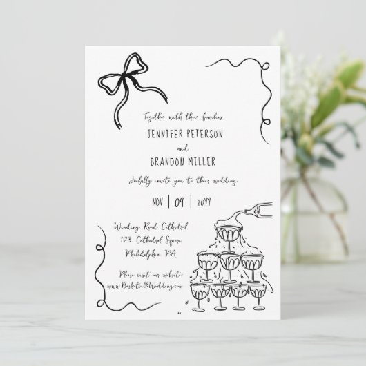 Invitation Tour de champagne Bow mariage décalé (Debout devant)
