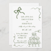 Invitation Tour de champagne Bow vert mariage décalé (Devant / Derrière)
