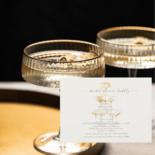 Invitation Tour de Champagne Crème Bulles de Fête de Mariage 