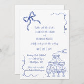 Invitation Tour de champagne de Bow bleu mariage décalé (Devant / Derrière)