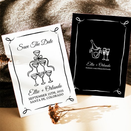 Invitation Tour de champagne dessinée à la main pour save the