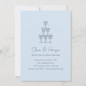 Invitation Tour de champagne Doodle Bleu Froid Mariage (Devant)