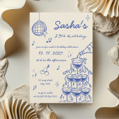 Invitation Tour de Champagne illustrée à la main Bleu d'anniv