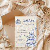 Invitation Tour de Champagne illustrée à la main Bleu d'anniv