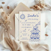 Invitation Tour de Champagne illustrée à la main Bleu d'anniv