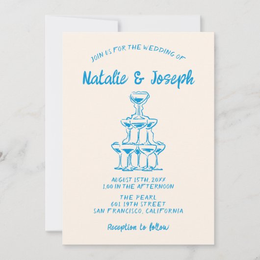 Invitation Tour de Champagne Quirky Mariage à main (Devant)