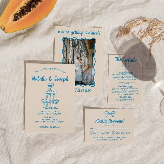 Invitation Tour de Champagne Quirky Mariage à main