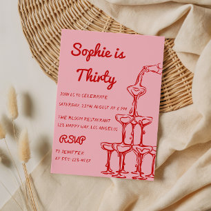 Invitation Tour de champagne rose chic et rouge pour 30e anni
