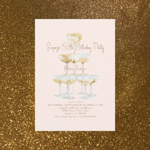 Invitation Tour de champagne rose pour fête surprise des 50 a