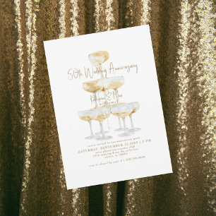 Invitation Tour de champagne Texte Or 50e Anniversaire