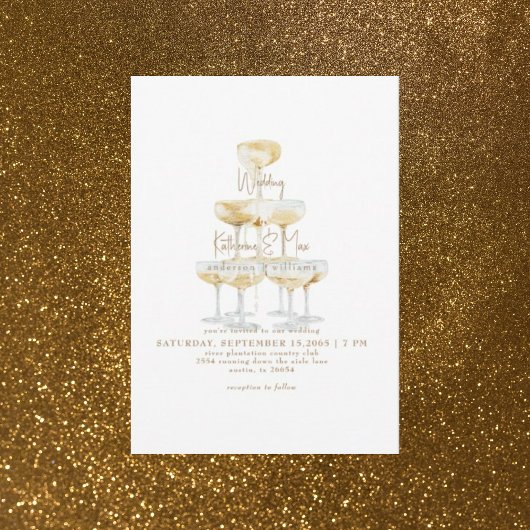 Invitation Tour de champagne Texte Or Mariage