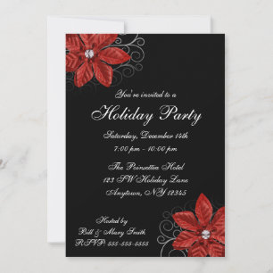 Invitation Tour de fête de vacances Poinsettia Noir Rouge