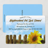 Invitation Tour de fête tournesol éditable et clôture en bois (Devant / Derrière)