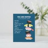 Invitation Tour du Sushi : une pile de sushis amusants, amis  (Debout devant)