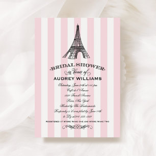 Invitation Tour Eiffel à rayures roses pour mariage et bridal