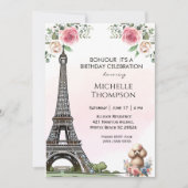 Invitation Tour Eiffel Anniversaire Paris France Floral (Devant)