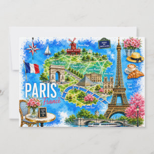 Invitation Tour Eiffel aquarelle Paris France Monument