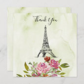 Invitation Tour Eiffel aquarelle verte remerciement de mariag (Devant / Derrière)