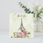 Invitation Tour Eiffel aquarelle verte remerciement de mariag (Debout devant)