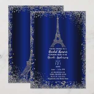 Invitation Tour Eiffel Argent Royale Bleue Élégante Fête de M