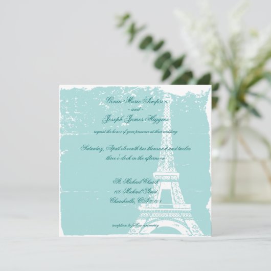 Invitation Tour Eiffel bleu épousant Inviations (Debout devant)