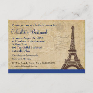 Invitation Tour Eiffel Bleu Fête de l'mariée parisienne