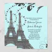 Invitation tour eiffel bleu moderne mariage vintage paris (Devant / Derrière)