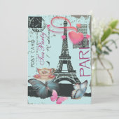 Invitation Tour eiffel bleu Paris fête du thé de mariée (Debout devant)