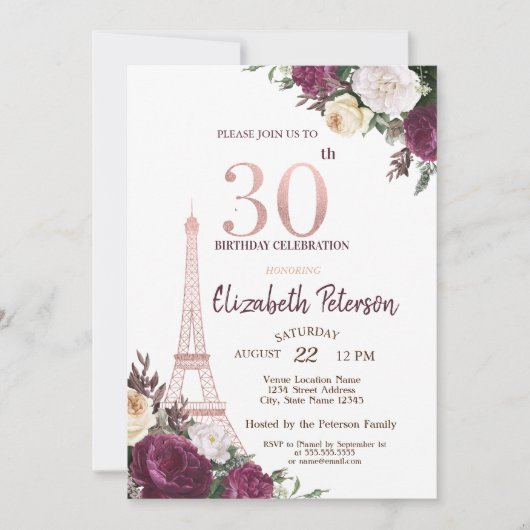 Invitation Tour Eiffel Bourgogne Fleurs 30e anniversaire (Devant)