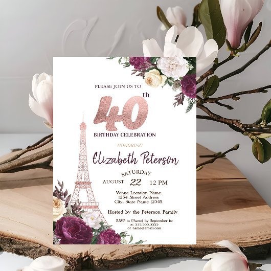 Invitation Tour Eiffel Bourgogne Fleurs 40e anniversaire