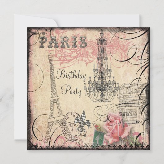Invitation Tour Eiffel chic et lustre tout anniversaire d'âge (Devant)