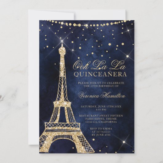 Invitation Tour Eiffel chic parties scintillant or scintillan (Devant)