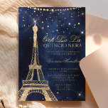 Invitation Tour Eiffel chic parties scintillant or scintillan<br><div class="desc">Un QUINCEAÑERA moderne,  chic et glamour avec une parties scintillant en or dessinée à la main Tour Eiffel à thème Paris avec parties scintillant en or rose scintille sur un arrière - plan quinceanera bleu marine foncé.</div>