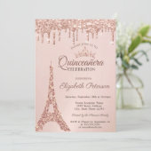 Invitation Tour Eiffel Chic, Rose Roulettes d'or Quinceañera (Debout devant)