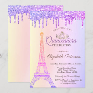 Invitation Tour Eiffel,Ciara,Gouttes Ombre Quinceañera