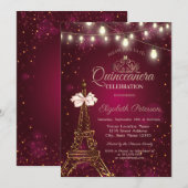 Invitation Tour Eiffel,Couronne de fleurs,Tiara Lumières roug (Devant / Derrière)